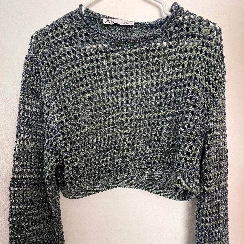 Zara Blue and Green metallic Knit Top